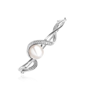 Brosa argint cu perla naturala alba si pietre DiAmanti SK18228BR_W-G (Argint 925‰ 3 g.)